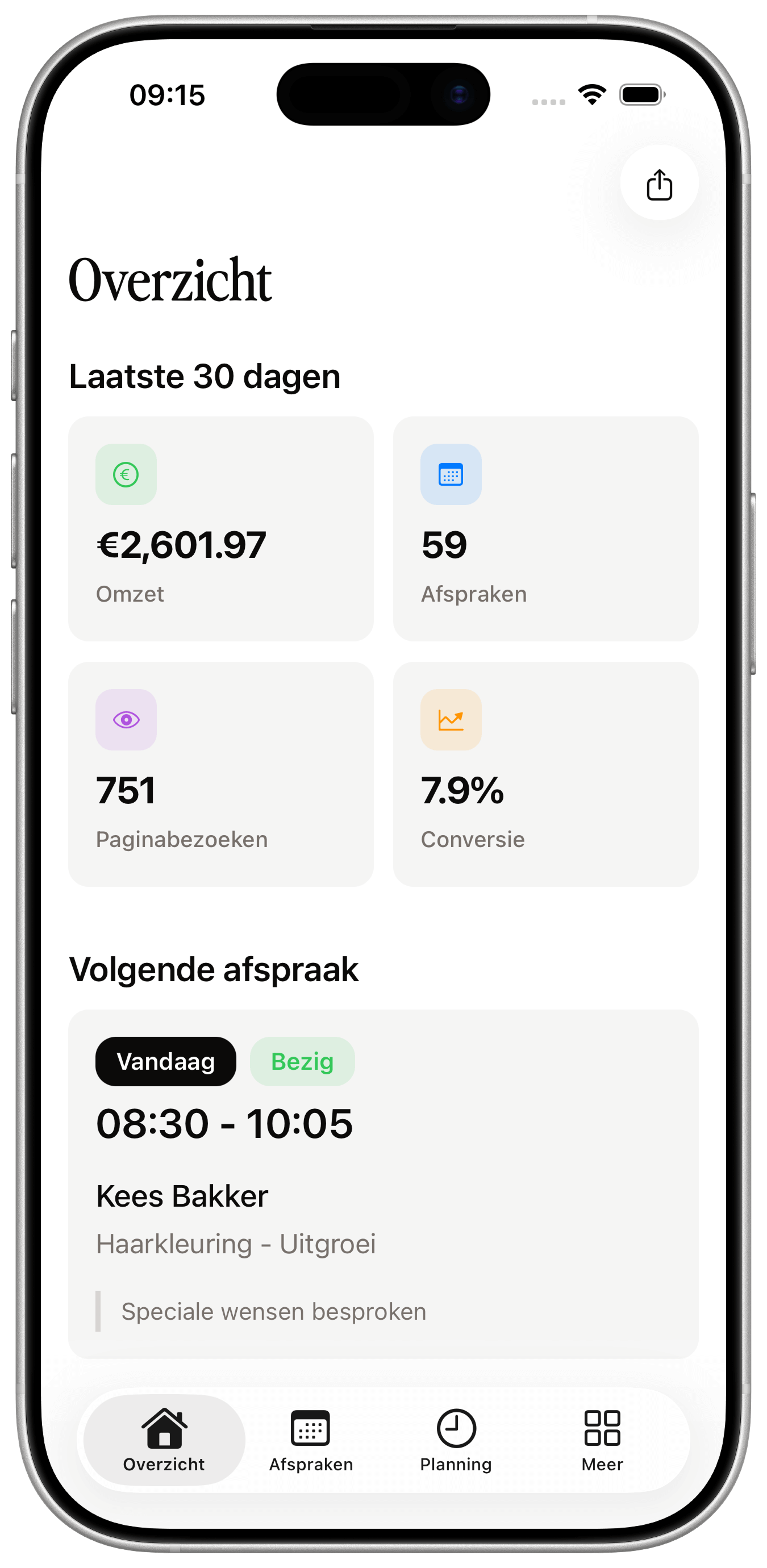Bookura mobiele app - salon beheer onderweg