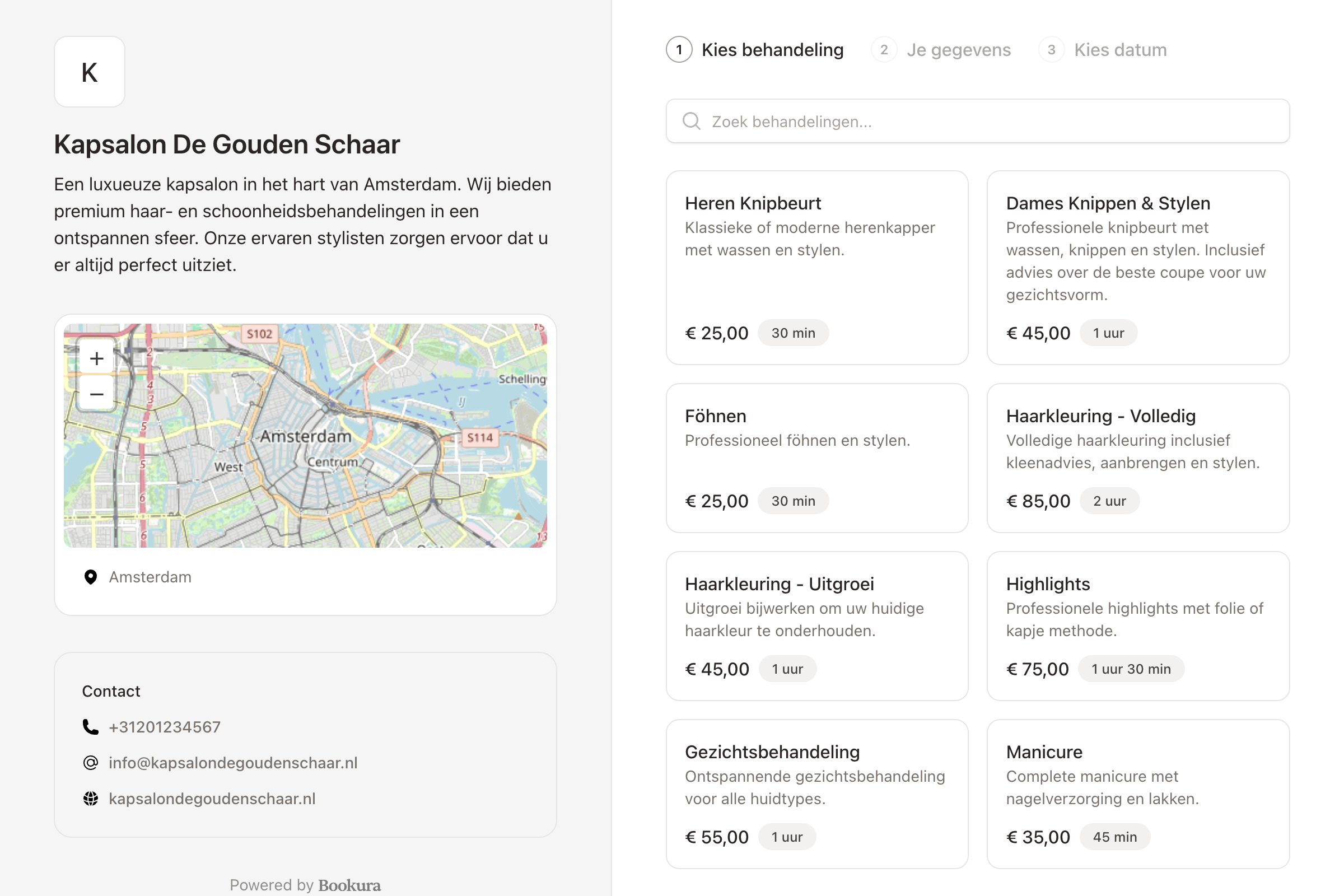 Bookura online boekingspagina - klanten kunnen eenvoudig afspraken boeken