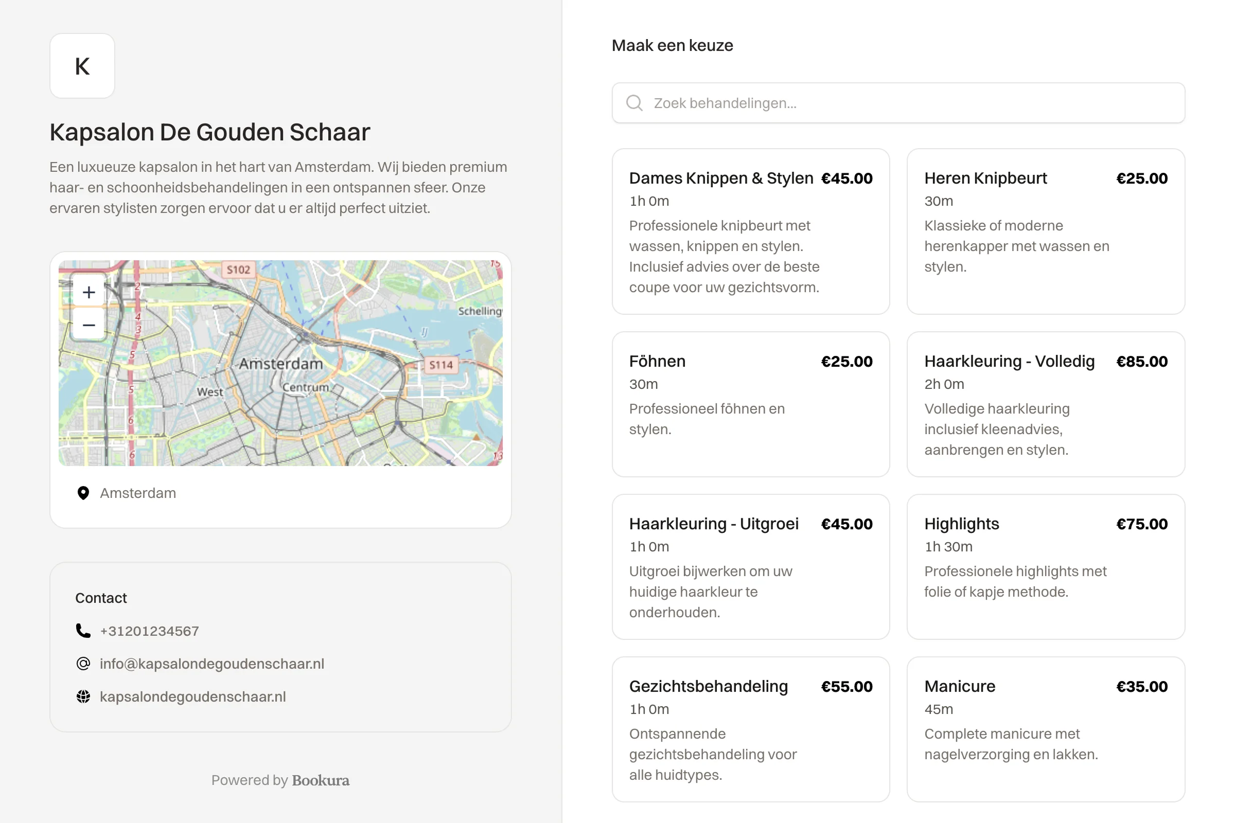 Bookura online booking page - klanten kunnen eenvoudig afspraken boeken