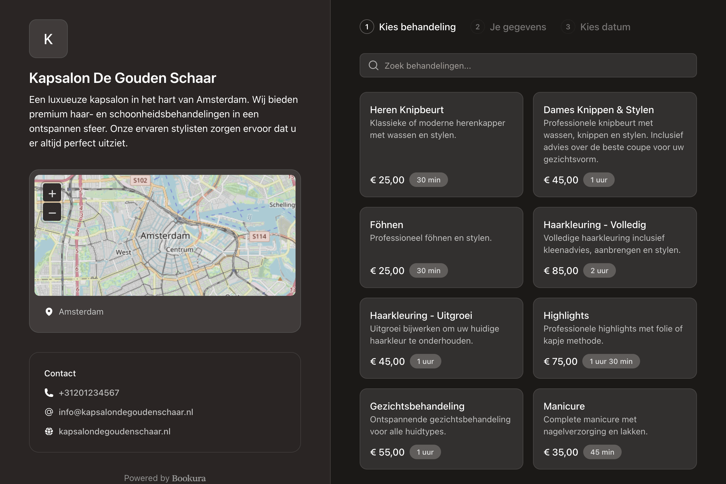 Bookura online boekingspagina - klanten kunnen eenvoudig afspraken boeken